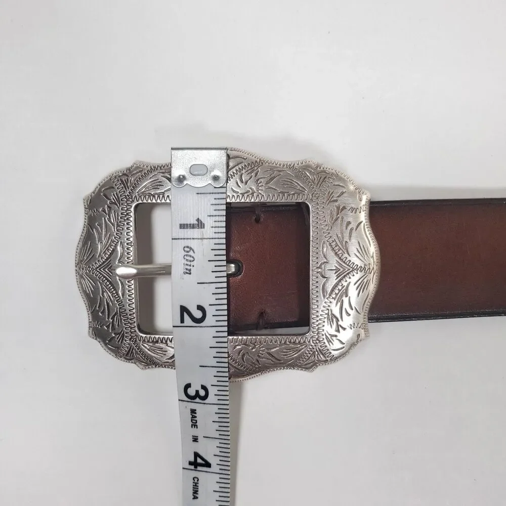 VTG Lauren Ralph Lauren Women’s Brown Leather Belt Large Western Floral Engraved - Picture 6 of 11